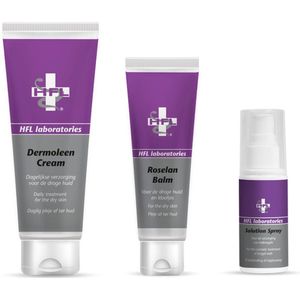 HFL - super combopack - huid- en nagelverzoring - dermoleen cream 125 ml + roselan balm 60 ml + solution spray 50 ml