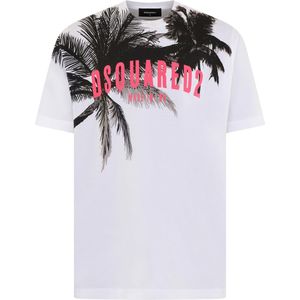 Dsquared2 - Heren Palms T-Shirt Wit/Zwart/Roze - Maat XL