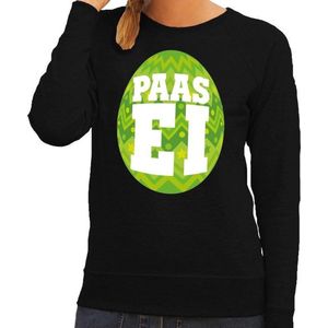 Zwarte Paas sweater met groen paasei - Pasen trui voor dames - Pasen kleding M