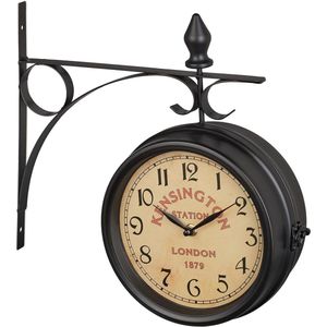 Dubbelzijdige Stationsklok - vintage wandklok - 1 stuk - zwart - HxBxD: 33x34x10 cm