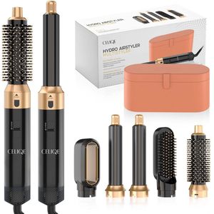 Celiqe™ Föhnborstel - Airstyler - Krulborstel - Warmteborstel - 5 in 1 Multistyler - Met Opbergcase Bruin - Zwart Met Goud