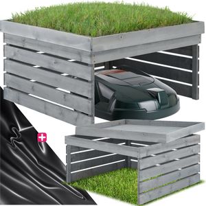 tectake® Garage voor robotmaaier - Houten behuizing met groendak, plantenbak, bloembak - Tuinopslag voor grasmaaier - Weer- en UV-bestendig - 84 x 78 x 46 cm