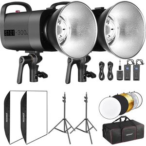 Neewer® - 600W 2.4G Studiozaklampset - S101 - 300W PRO - 5600K - Dimbaar - Mono Light - Zender - Stand - Softbox - Reflector - Tas voor Studiofotografie - Monolights