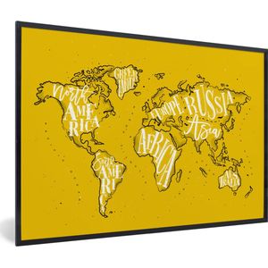 Fotolijst incl. Poster - Wereldkaart - Geel - Wit - Simpel - 90x60 cm - Posterlijst