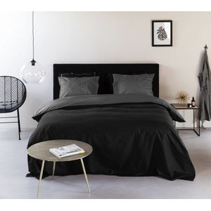Egyptisch Katoen - Dekbedovertrek - dubbelzijdig - Zwart / Donker Grijs - Lits-jumeaux XL - 260 x 200/220 cm + 2 kussenslopen - Dreamers Den