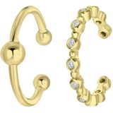 Lucardi Dames Goldplated set van 2 earcuffs zirkonia - Oorbellen - Cadeau - Echt Zilver - Goudkleurig