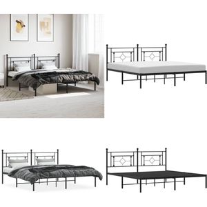 vidaXL Bedframe met hoofdbord metaal zwart 180x200 cm - Bedframe - Bedframes - Tweepersoonsbed - Bed