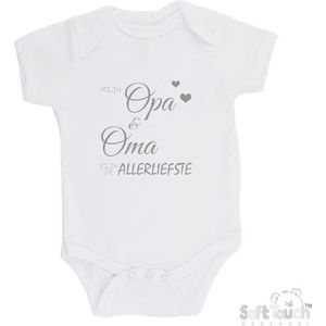 100% katoenen Romper ""Mijn opa & oma zijn de allerliefste"" Unisex Katoen Wit/grijs Maat 68/74