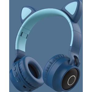 WizBay Premium Select® CAT Ear KIDS LED Headset met Microfoon LED op de Buitenkant - HD Bluetooth Phone Call - Ingebouwde Microfoon - SD Card - Verstelbare Hoofdband - Soft Zuurstof doorlatend Ear Pads - Kleur Donker Blauw Buitenkant Mint Binnenkant