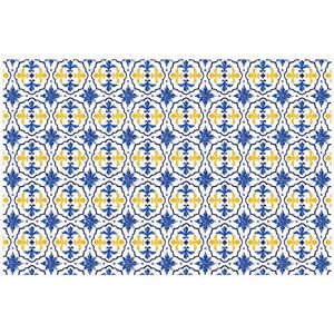 OZAIA Tapijt van vinyl met cementtegeleffect - 120 x 180 cm - Blauw en geel - FLORILI L 180 cm x H 1.5 cm x D 120 cm