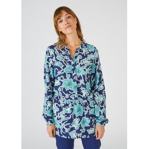 Damart - Wijduitlopende tuniek in soepele stof met bloemenprint - Dames - Blauw - 46