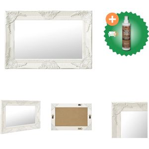 vidaXL Wandspiegel Barok - 60 x 40 cm - Wit Houten Frame - Spiegel - Inclusief Houtreiniger en verfrisser