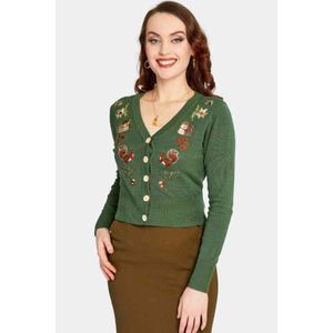 Voodoo Vixen - Woodland Embroidered Cardigan - L - Groen