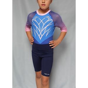 Turnpakje Galaxy – Lycra Lijfje & Mesh Mouwen – Blauw met Glitters & Steentjes