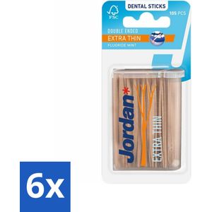 Jordan - Dental Sticks - Extra dunne tandenstokers - 105 Stokers - Voordeelverpakking - 6 stuks