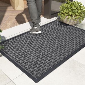 Outdoor Deurmat 43.5x75cm, Regenbestendig Buitentapijt, Absorberende Wasbare Buiten Deurmat, Antislip Deurmat voor Entree, Balkon, Tuin - Grijs
