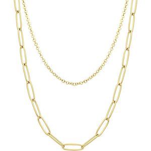 Lucardi Dames Gerecycled stalen goldplated dubbele ketting - Ketting - Staal - Goudkleurig - 55 cm