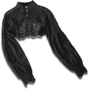 Allecto Plus - Dames kanten shrug jasje met valse kraag en halve hemdblouse - Elegant klederdracht shirt met korte mouwen - Gothic Lolita Oktoberfest fashion - Zwart