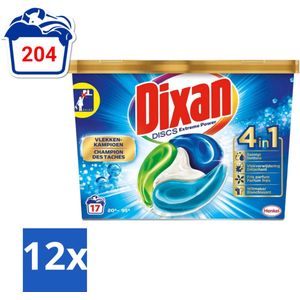 Dixan Discs - Wasmiddelcapsules en Vlekverwijderaar - Extreme Power - Witte, Gekleurde & Zwarte Was - 17 Wasbeurten - Voordeelverpakking - 12 stuks