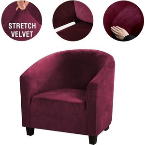 Zachte fluwelen kuipstoelhoes - hoge stretch emmer stoelhoezen zachte clubstoelhoezen Fauteuil Slipcovers voor eetkamer woonkamer Internet Cafe Bar Kantoorreceptie (wijnrood)