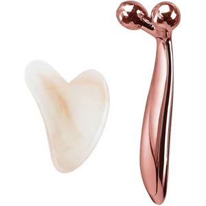 DAKANNA® - Gezichtsmassage Apparaat met Gua Sha Schraper - Gezichtsroller - Ontspanning - Spierstimulator - Gua Sha Schraper Hars - 3D - Anti Rimpel - Lymfedrainage - Rosegoud