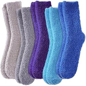 Sokken - 5 Paar - Dikke Koraal Fleece Sokken - Warme Fuzzy Fleece Sokken - Warme Winter Sokken - Maat 35-40 - Fluffy Sokken - Huissokken - Kousen - Warme Fleece Antislip Sokken - Meerkleurig - Roze/Wit/Groen/Blauw/Paars