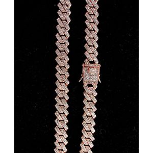 Diamond Boss - Iced out cuban prong ketting - 50 cm - Rose goud plated
