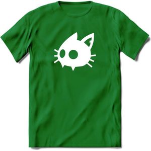 Cat Head - Katten T-Shirt Kleding Cadeau | Dames - Heren - Unisex | Kat / Dieren shirt | Grappig Verjaardag kado | Tshirt Met Print | - Donker Groen - M
