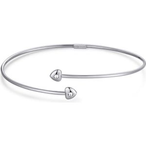 Twice As Nice Armband in zilver, open bangle, 2 hartjes 6 cm