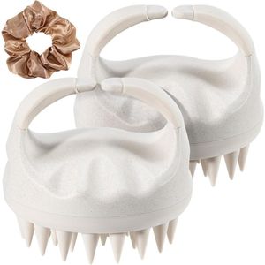 Hoofdhuidborstel massageborstel haarband lichtbruin silicone hoofdmassage haargroei haar ontwarren 2-delig
