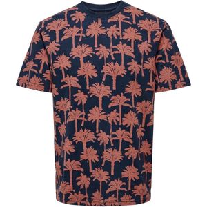 Only & Sons T-shirt Onskylen Reg Linen Palm Aop Ss Tee 22028758 Dusty Cedar Mannen Maat - L