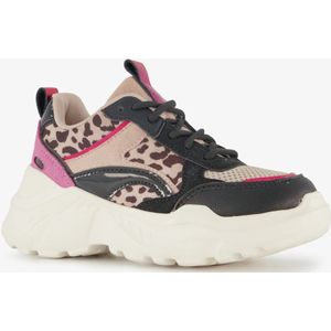 Blue Box meisjes dad sneakers met panterprint details beige zwart - Maat 28 - Uitneembare zool