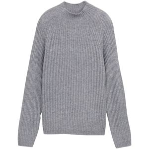 Tom Tailor Denim - Gebreide Trui - Cement Grey Mélange - Met Opstaande Kraag
