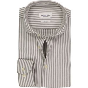 Profuomo slim fit heren overhemd, popeline, olijfgroen met wit gestreept
