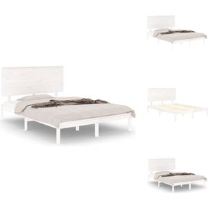 vidaXL Bedframe Grenenhout - Wit - 195.5 x 145.5 x 93.5 cm - Inclusief hoofdbord - Geschikt voor matras 140 x 190 cm - Montage vereist - Bed