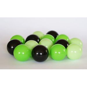 300 ballen 7cm, lichtgroen, groen, zwart