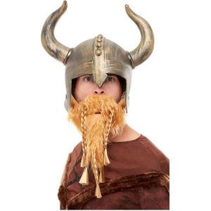 Smiffys - Viking Kostuum Helm en Baard - Goudkleurig