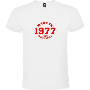 Wit T-Shirt met “Made in 1977 / 100% Original “ Afbeelding Rood Size L
