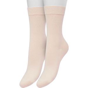 Bonnie Doon Basic Sokken Dames Licht Roze maat 36/42 - 2 paar - Basis Katoenen Sok - Gladde Naden - Brede Boord - Uitstekend Draagcomfort - Perfecte Pasvorm - 2-pack - Multipack - Effen - Baby Roze - Licht Oranje - Almost Apricot - OL834222.116
