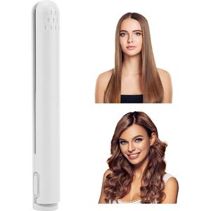 Mini krultang met dubbele functie - 17×3,5×3,5 cm - 2025 Nieuwe mini krultang met dubbele functie - Stijltang en krultang 2 in 1 - Draagbare reiskrultang voor alle haartypen (wit)