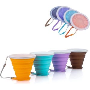 Opvouwbare Siliconen Beker - Herbruikbaar en Draagbaar - 4 Stuks - Inclusief Afdichtdeksel