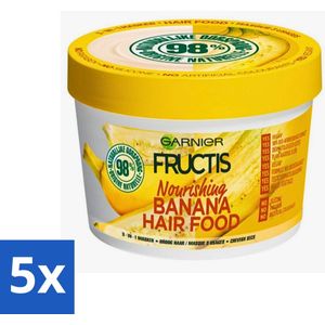 5 x Garnier - Fructis Hair Food Banana - 3-in-1 Haarmasker - Voedend - Droog Haar - 400 ml - Voedend Masker - Natuurlijke Ingrediënten - Vegan Masker - Siliconen Vrij - Garnier Loving Blends