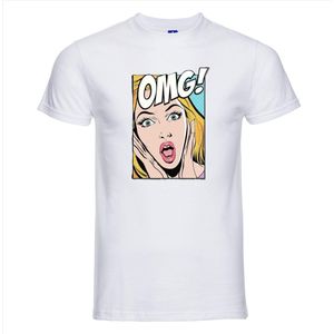 T-shirt OMG wit | Maat L