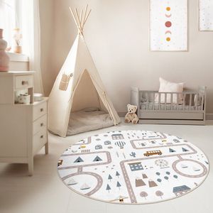 Kinderkamer Vloerkleed Rond Tapijt|Educatieve kindertapijten|Antislip Kindervloerkleed|Kinderen Tapijt Decor|Speelkleed|Kleurrijk kindervloerkleed|Stadsplanner