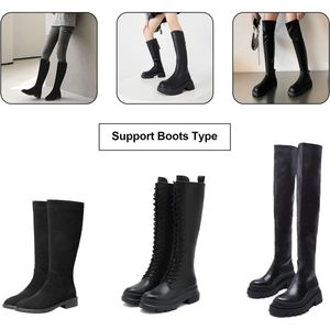 1 Paar Bootriemen Antislip Band voor Laarzen - Verstelbare & Antival Cilindrische Elastische Band met 30 Stuks Gumrug Tape Stickers - Zwart, Eén Maat