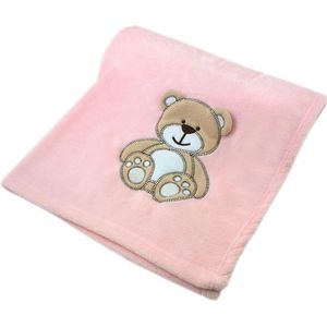 Babydeken, zacht knuffeldeken voor babyjongens en meisjes, cadeau voor doop, geboorte of eerste uitrusting I roze deken met beer