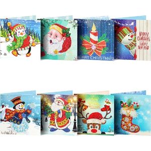 8 Diamond Painting Kerstkaarten - 15x15cm - Christmas kaarten met enveloppen - Diamond painting complete set