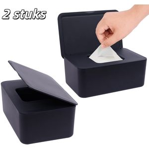 2 stuks - Tissuehouder - Navulbare houder voor vochtige doekjes - Houdt doekjes vers - Met één hand te bedienen - Antislip - Geschikt voor keuken, slaapkamer, opslag van mondkapjes, doekjes en tissues - Zwart