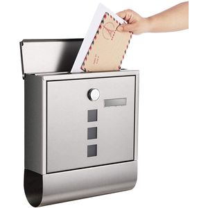 Wandbrievenbus RVS Zilver met Koperen Slot & Krantenbak – Industrialhome Premium Design Brievenbus met Kijkvenster, Naamplaatje & Draaideksel – Weerbestendige Roestvrijstalen Postkast voor Buiten – 30,5 x 9,5 x 33,3 cm – Inclusief Sleutels & Montagem