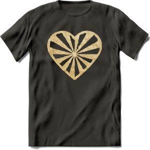 Valentijn Goud Hart T-Shirt | Grappig Valentijnsdag Cadeautje voor Hem en Haar | Dames - Heren - Unisex | Kleding Cadeau | - Donker Grijs - L